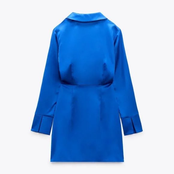 Zara Blue Mini Dress Long Sleeve Notched Collar - Picture 8 of 8
